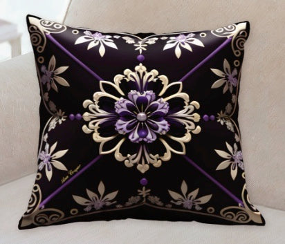 Baroque Gold Purple Throw Pillow Cushion Ana Couper (No 10).