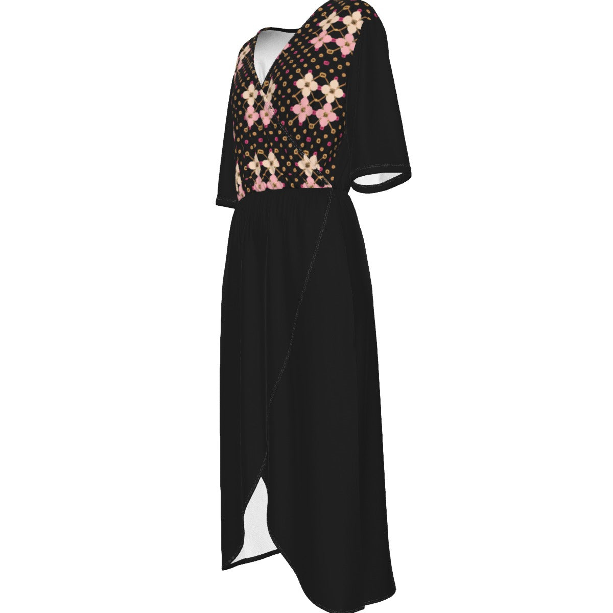 AC KAMI Women's Short Sleeve V-neck Dress