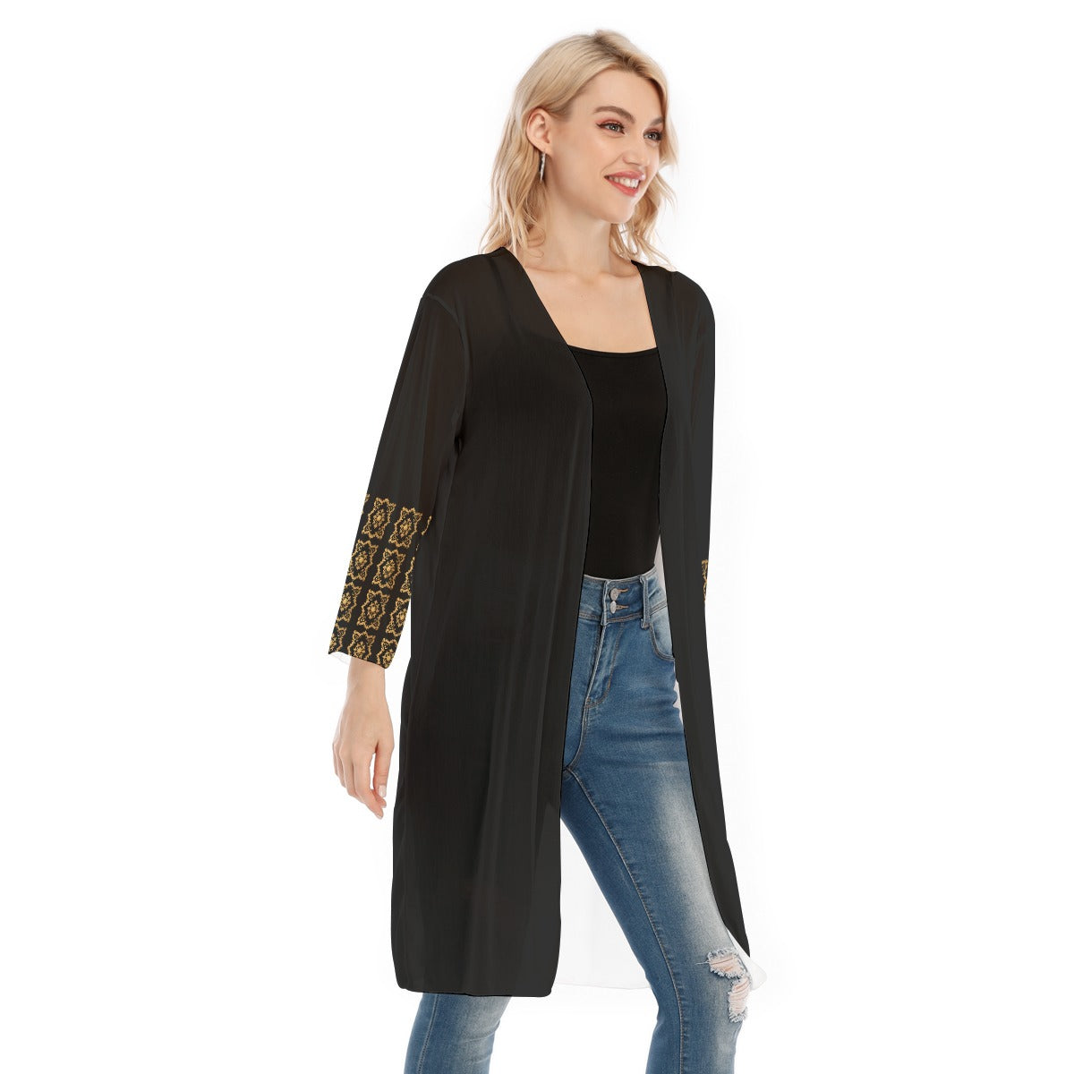AC BAROQUE Women's V-neck Mesh Cardigan