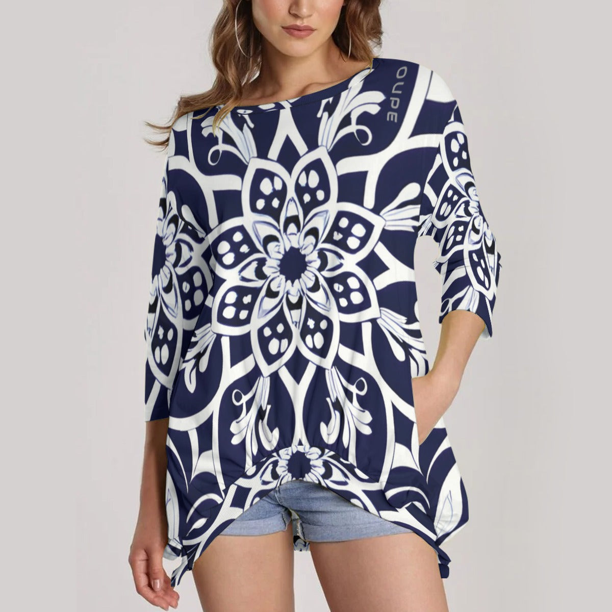 OUPE Women's Sweatshirt Pleated Hem