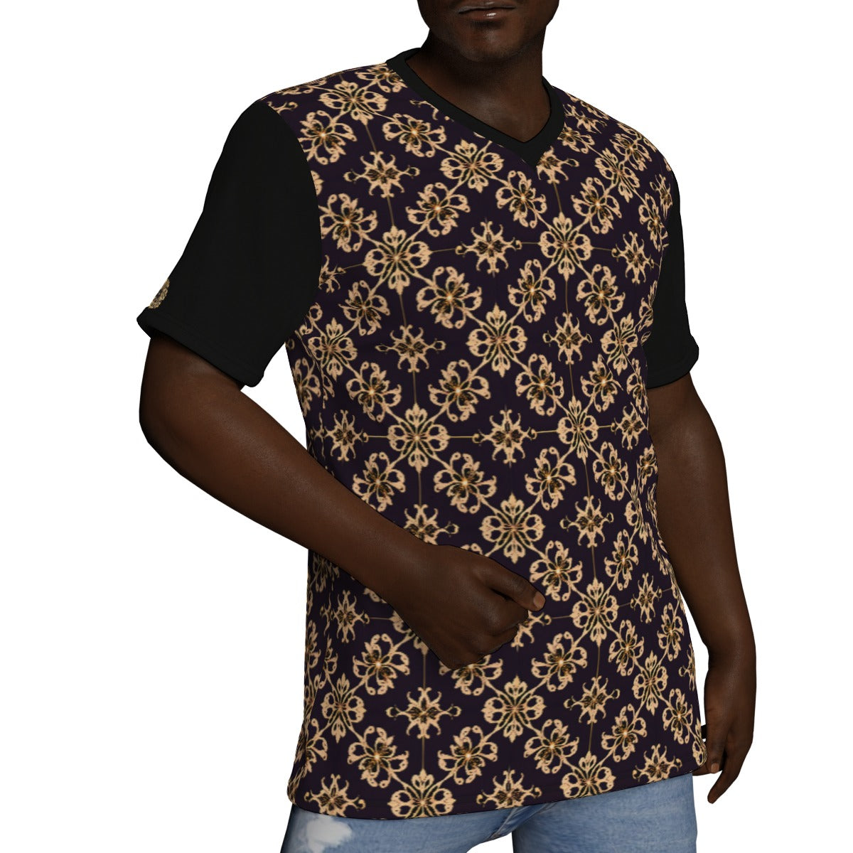 AC Baroque Mens All-Over Print V-Neck T-Shirt