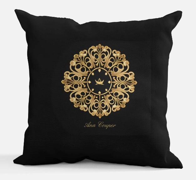 AC Baroque Gold Black Moon Alpha Throw Pillow (No 26).